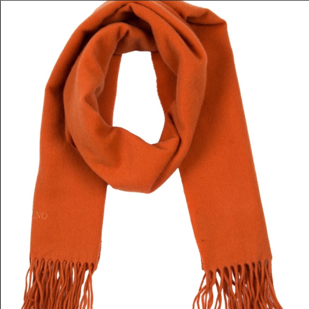 Valentino Large Orange Wool Fringed Scarf!🧣🧡